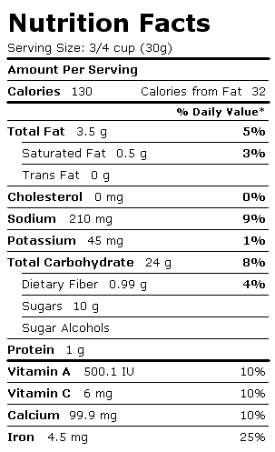 Nutrition Facts Label for General Mills Cinnamon Toast Crunch Cereal