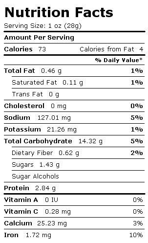 Nutrition Facts Label for Bagel, Plain/Onion/Poppy/Sesame, Enriched, w/Calc Propionate