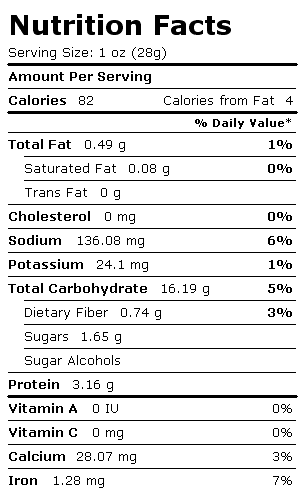 Nutrition Facts Label for Bagel, Plain/Onion/Poppy/Sesame, Toasted, Enriched, w/Calc Propionate