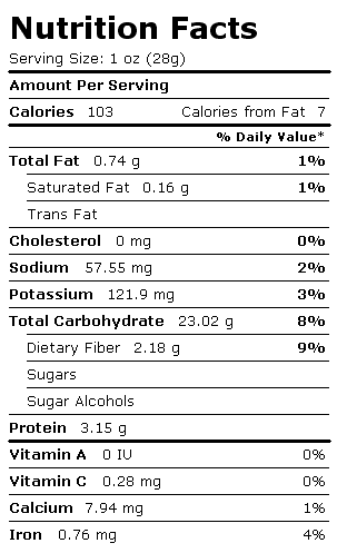 Nutrition Facts Label for Pretzels, Hard, Whole-Wheat