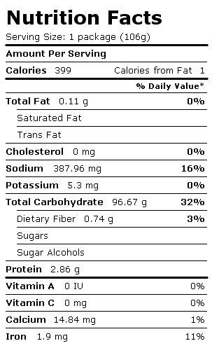 Nutrition Facts Label for Rice Pudding, Dry Mix