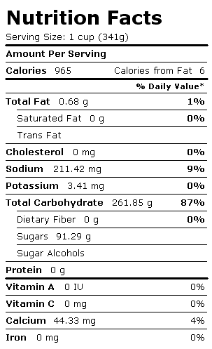Nutrition Facts Label for Corn Syrup, Light
