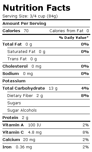 Nutrition Facts Label for Birds Eye Baby Corn, Bean & Pea Mix