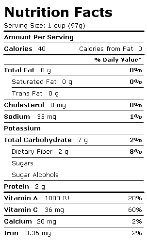Nutrition Facts Label for Birds Eye Brussels Sprouts, Cauliflower & Carrots