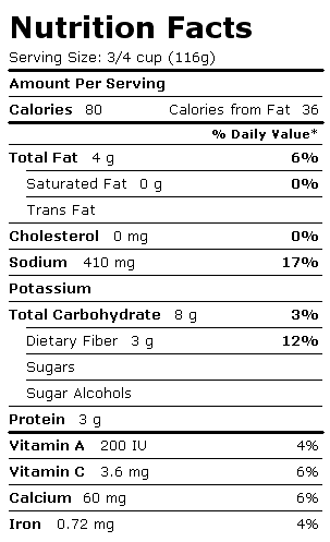 Nutrition Facts Label for Birds Eye Green Beans & Lightly Toasted Almonds