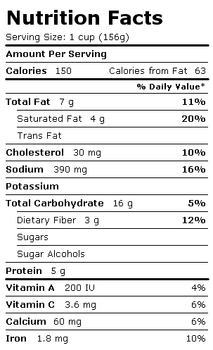 Nutrition Facts Label for Birds Eye Green Beans & Spaetzle in Bavarian Style Sauce