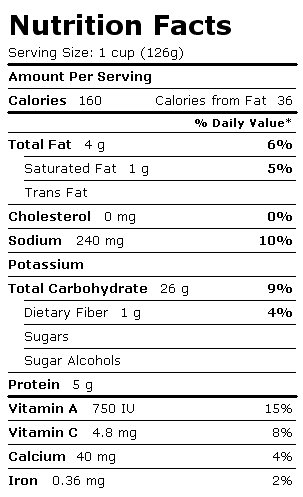 Nutrition Facts Label for Birds Eye Rotelle & Vegetables in Herbed Butter Sauce