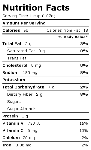 Nutrition Facts Label for Birds Eye Tuscan Vegetables in Herbed Tomato Sauce