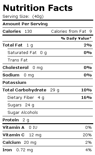 Nutrition Facts Label for Dan D Pack Fruits, Cherries, Unsulphured Pitted Cherries