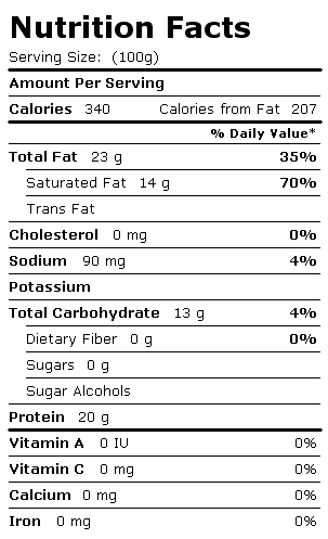 Nutrition Facts Label for Dan D Pack Natural Light Cocoa Powder