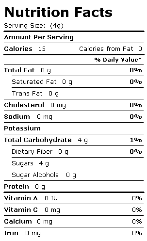 Nutrition Facts Label for Dan D Pack Sugar, White Granulated Sugar