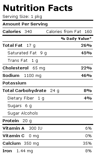 Nutrition Facts Label for Kraft Oscar Mayer Lunchables, Cracker Stackers, Ham & Swiss