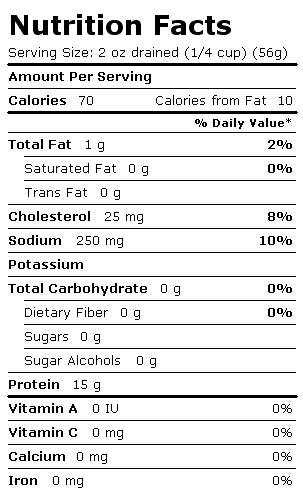 Nutrition Facts Label for Bumble Bee Albacore, Solid White in Water