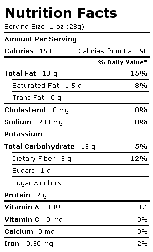 Nutrition Facts Label for Chester's Cheddar Cheese Flavored Popcorn
