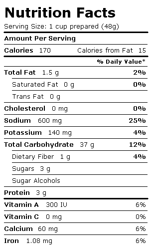 Nutrition Facts Label for Hamburger Helper Cheesy Enchilada