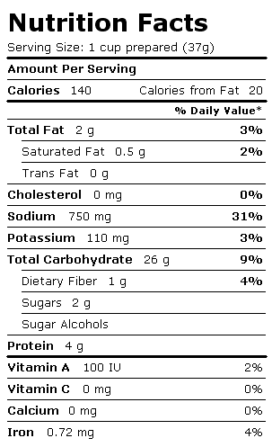 Nutrition Facts Label for Hamburger Helper Cheesy Jambalaya