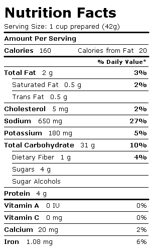 Nutrition Facts Label for Hamburger Helper Chili Cheese
