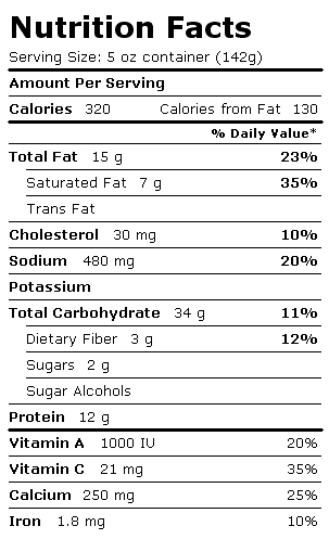 Nutrition Facts Label for Aunt Trudy's Broccoli & Cheese