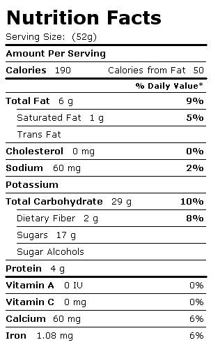 Nutrition Facts Label for Aunt Trudy's Organic Soy Nut Baklava