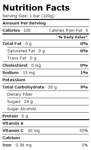 Nutrition Facts Label for Blue Bunny Frozfruit On-the-Go Bars, Chunky Strawberry