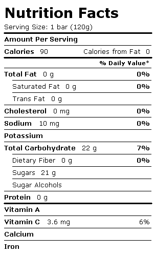 Nutrition Facts Label for Blue Bunny Frozfruit On-the-Go Bars, Double Lime